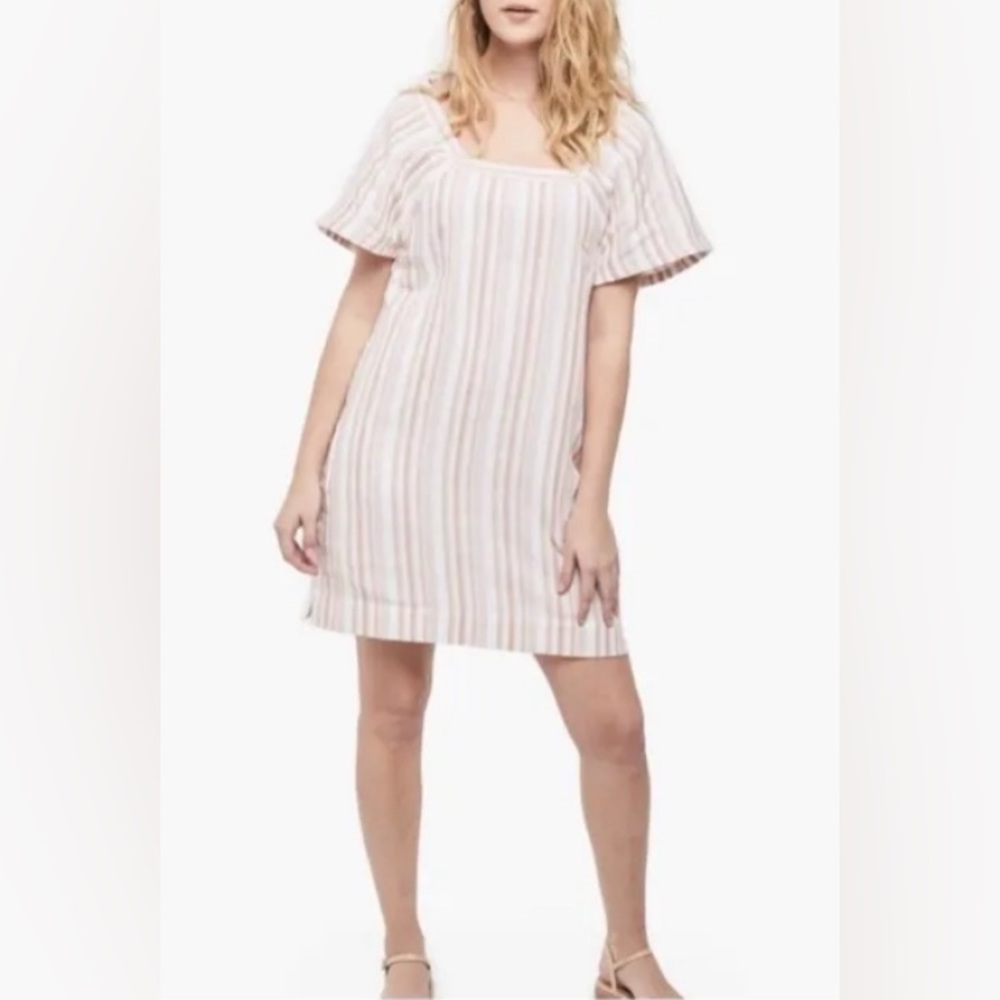 ABLE Dress Rishu Square Neck size Small Cotton Tan/ Coral Beach Vacation NWT